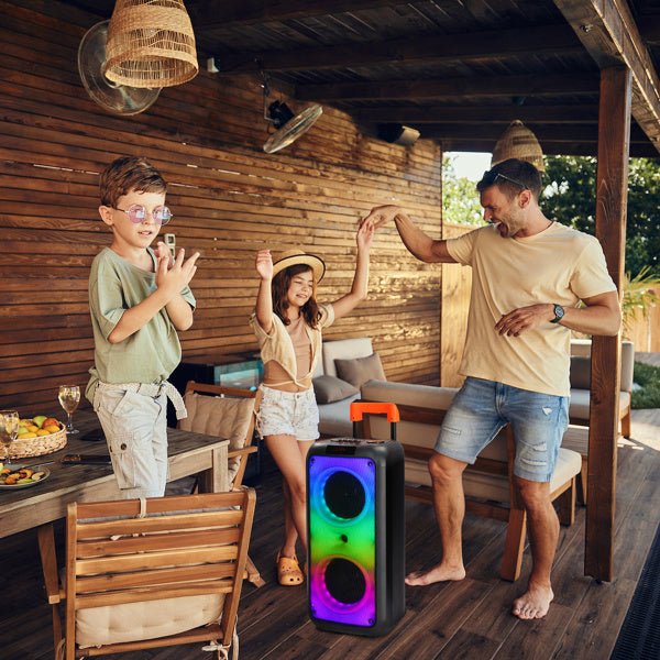 40W Portable Party Speaker with Bluetooth, LED Light Rhythm, Remote Control & Dual Microphones