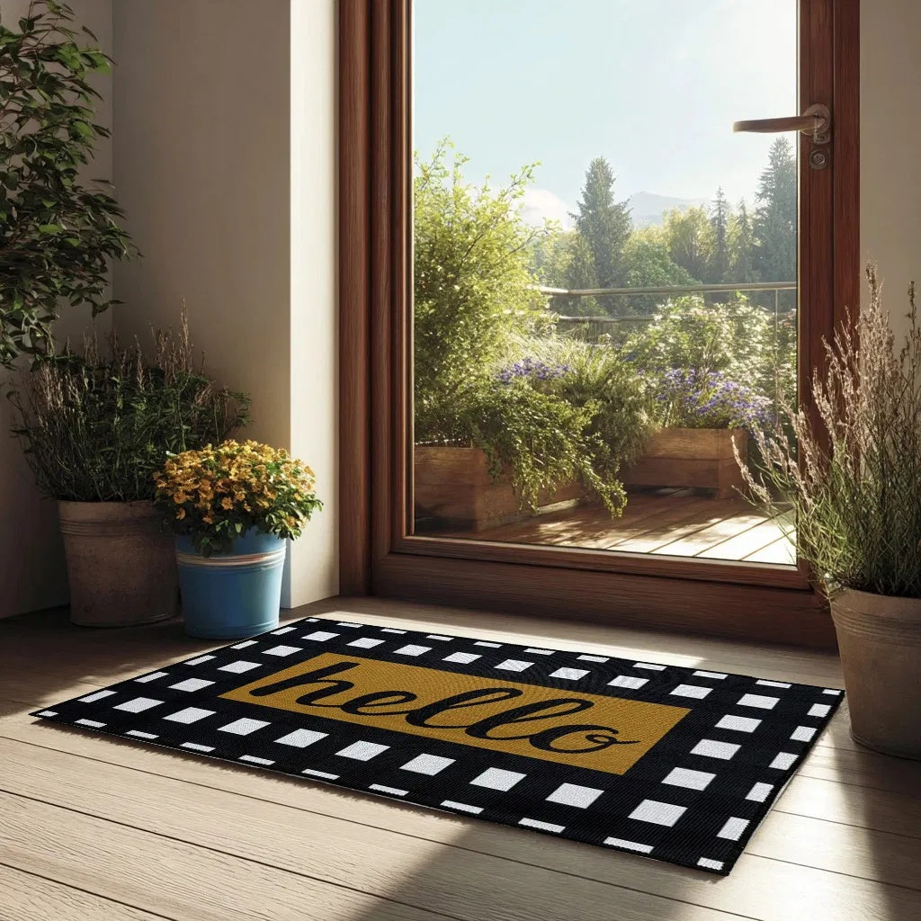 Black & White Checkered Welcome Doormat – Non-Slip Printed Entry Rug for Home, Kitchen & Bathroom
