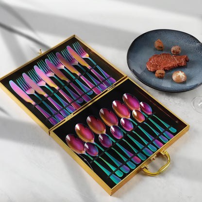 24-Piece Stainless Steel Flatware Set in Gift Case (Black/Matte Black/Colorful/Gold/Silver/Rose Gold)