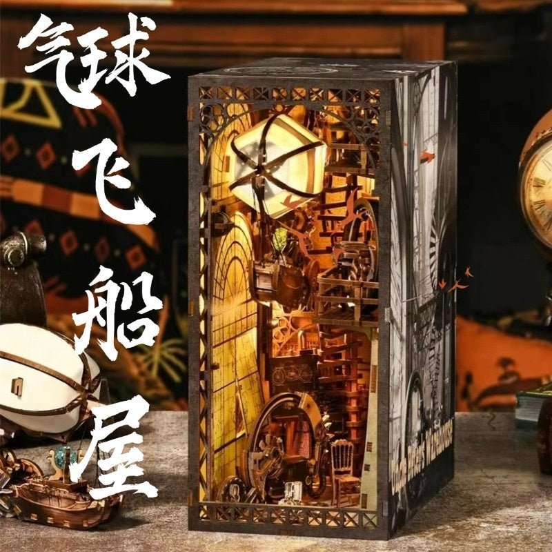 DIY Book Nook Kit, Hand-Assembled Wooden Miniature Cottage with Light