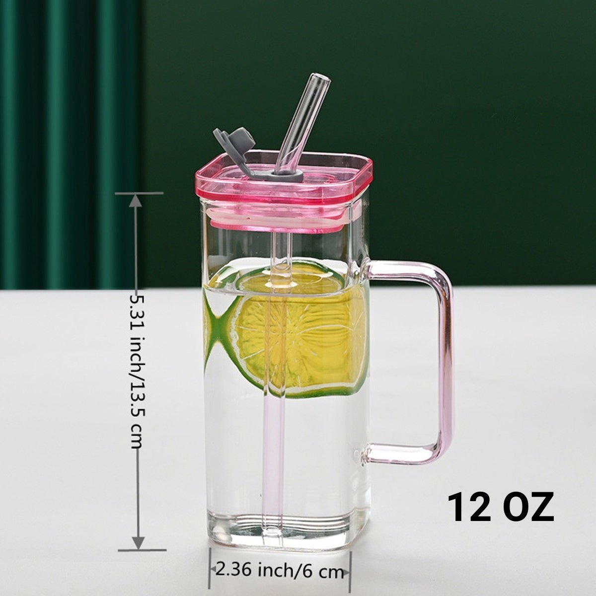 6 Pcs Square Glass Cup Set with Lids and Straws, High Borosilicate Glass