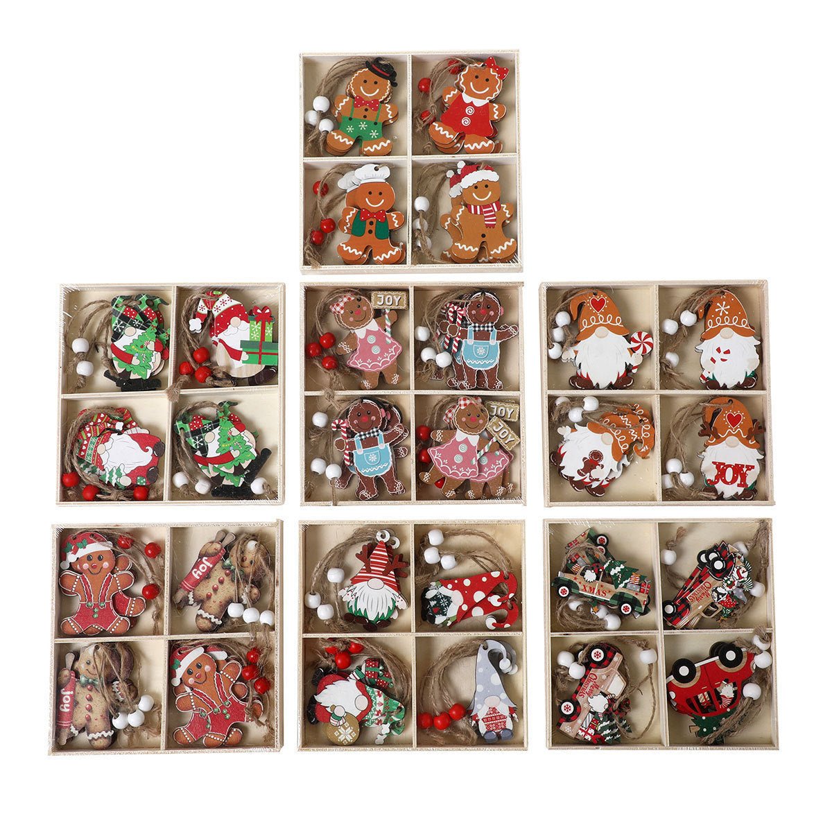 12 Pcs Wooden Christmas Ornament Set, Tree Pendants in a Gift Box