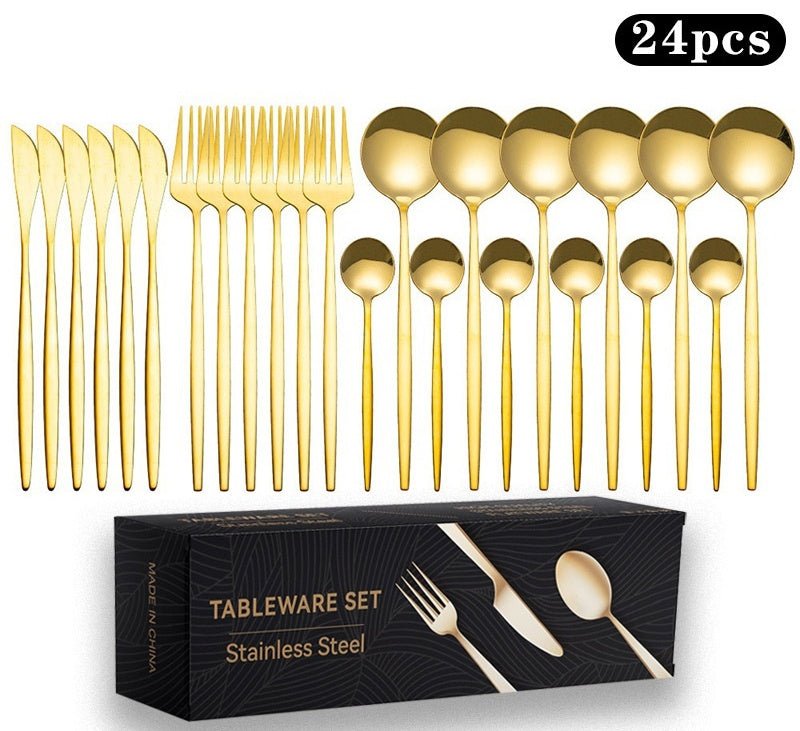 Stainless Steel 24-Piece Flatware Set – Titanium-Plated Knife, Fork & Spoon Gift Box