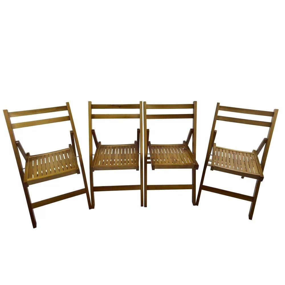 Set of 4 Foldable Slatted Wood Chairs - DonoHome