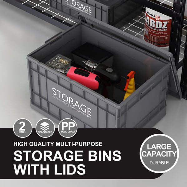 Industrial Style 44L Foldable Storage Box, Stackable Container, Dark Gray