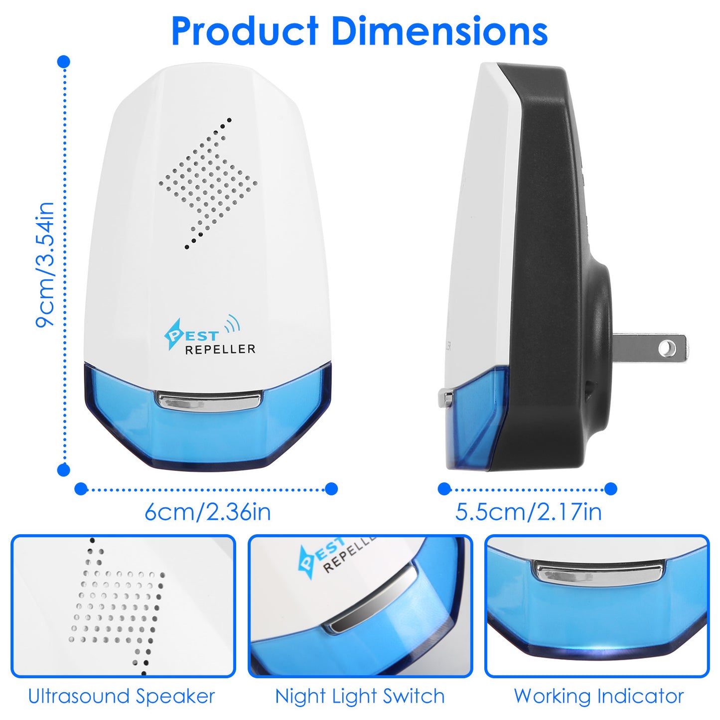 2 Pack Ultrasonic Pest Repeller With Night Light Plug In Pest Mice Repellent Indoor Roach Bed Bug Mouse Rodent Mosquito Killer For Bedroom Garage Warehouse Office