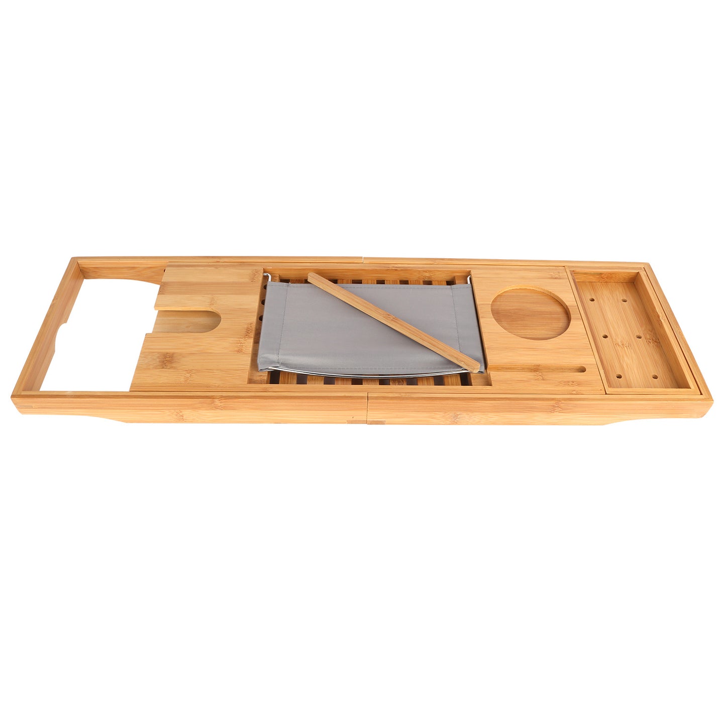Extendable Bamboo Bathtub Caddy Tray With Wine Glass Holder, Tablet And Phone Rack, Bathroom Spa Bath Tray Table For Relaxing Reading Or Soaking