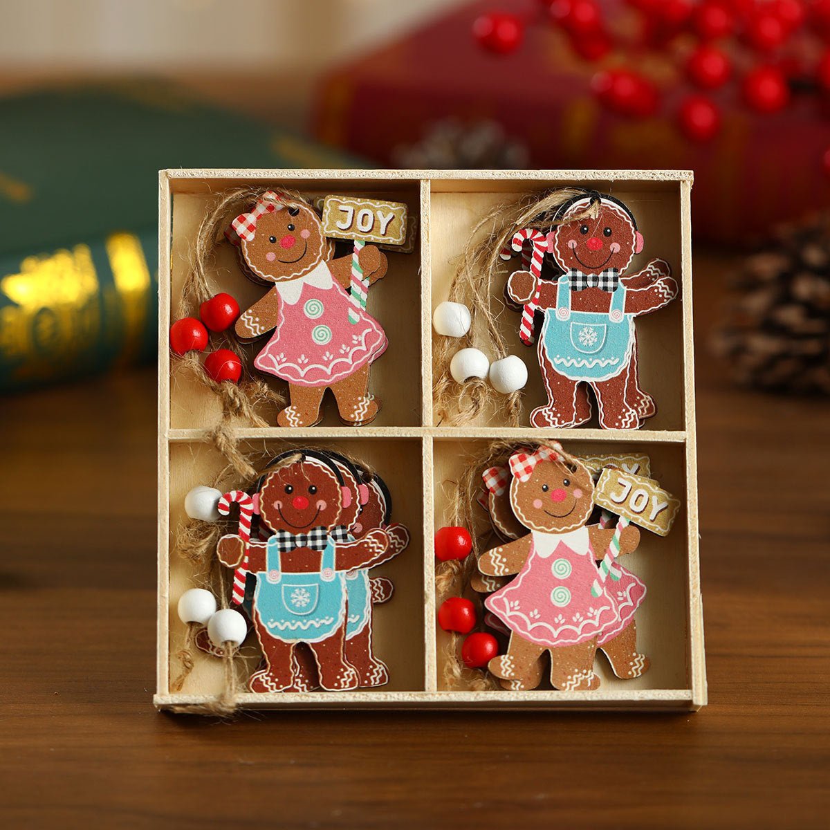 12 Pcs Wooden Christmas Ornament Set, Tree Pendants in a Gift Box