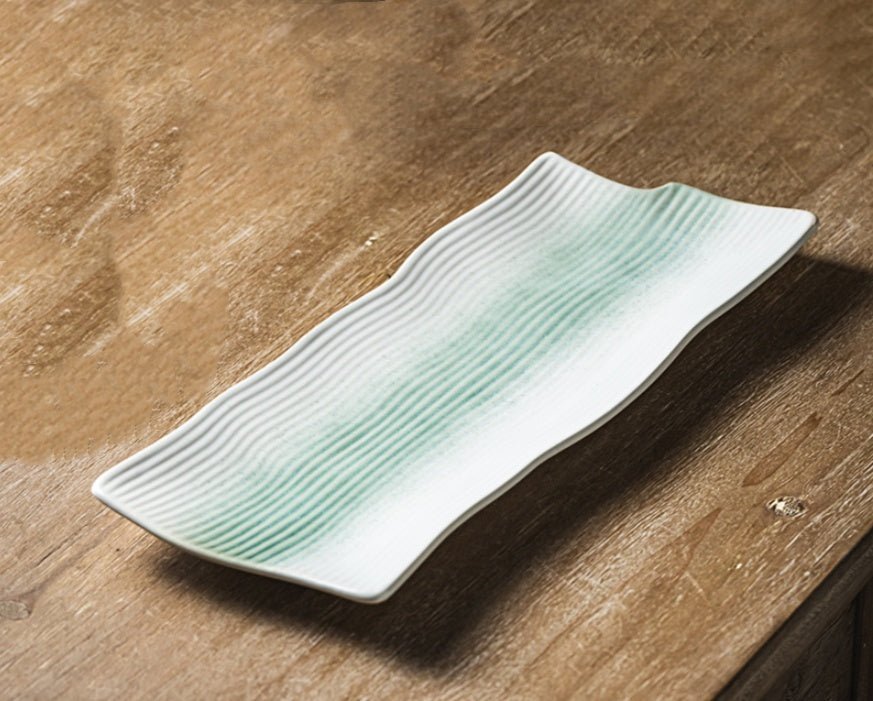 Irregular Long Ceramic Sushi Plates – Japanese Style Striped Flat Serving Dish