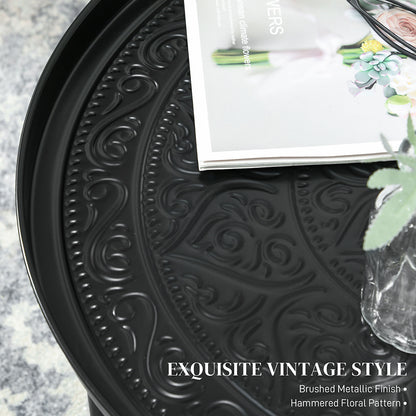 24" Round Hammered Metal Coffee Table with Tray Top – Black