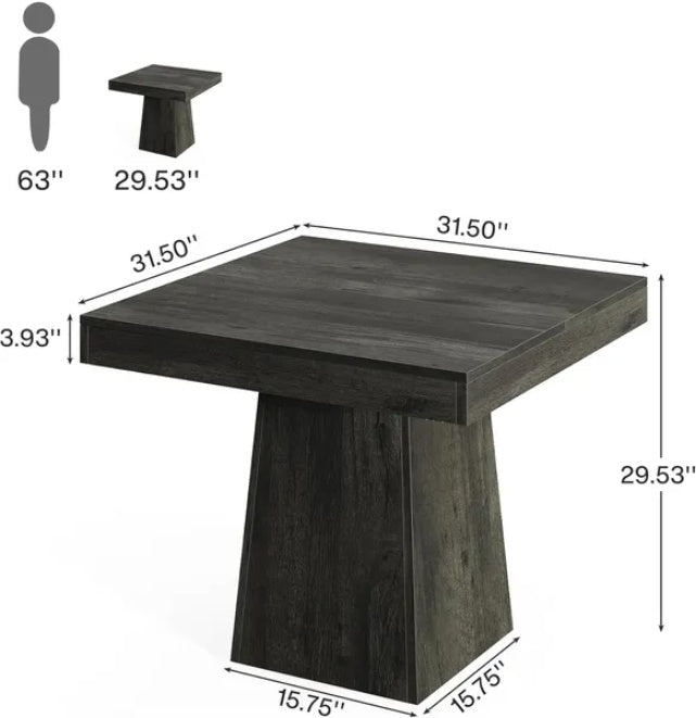 Modern Square Dining Table, Dark Wood Pedestal Base, for Kitchen & Dining