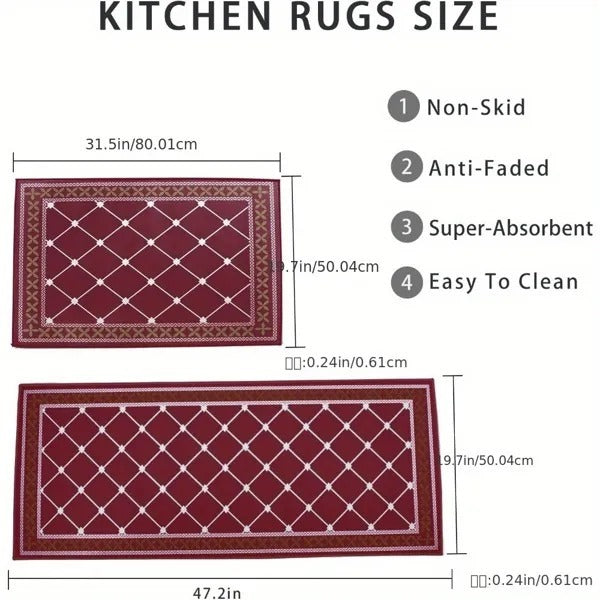Washable Kitchen Rugs – Non-Slip Absorbent Mats for Floor, Set of 2 Kitchen Runners