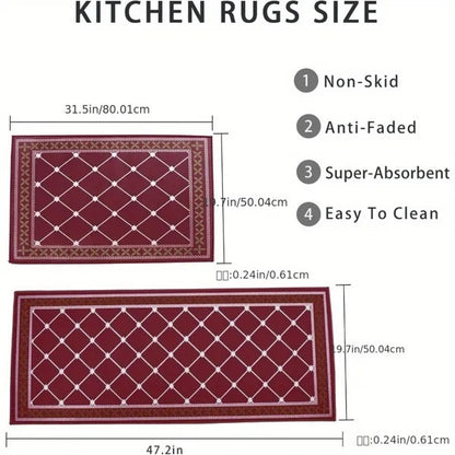 Washable Kitchen Rugs – Non-Slip Absorbent Mats for Floor, Set of 2 Kitchen Runners