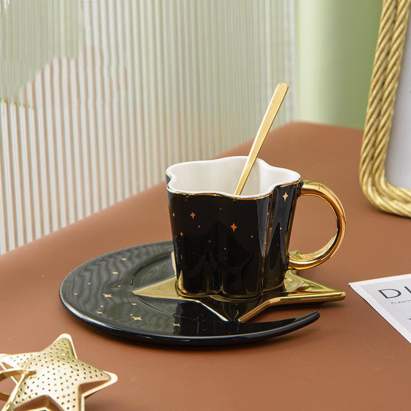 Creative Ceramic Cup with Star & Moon Saucer – Coffee & Tea Cup Gift Set