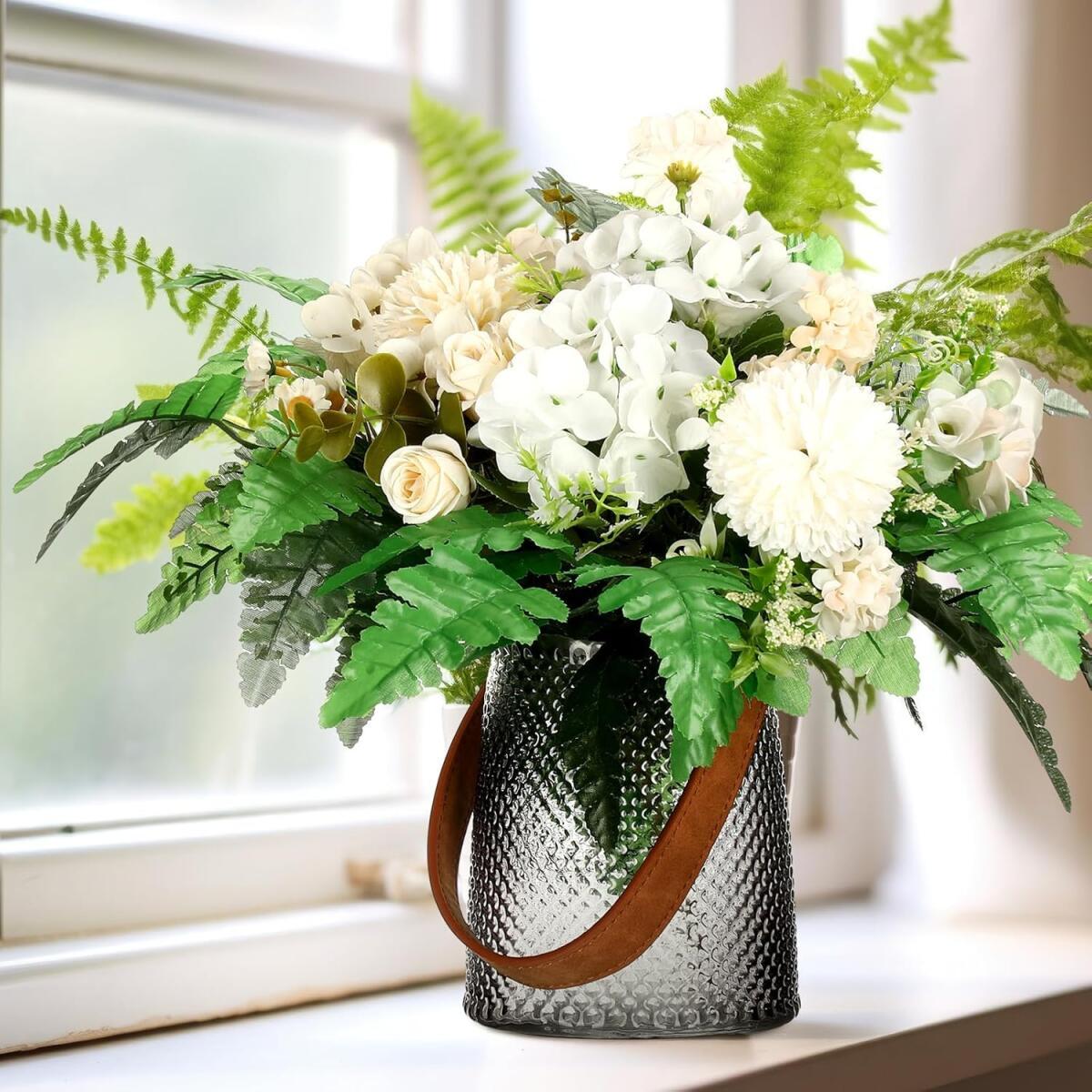 Artificial Fern Leaves Stem Green Cemetery Leaf Picks Wedding Flower Arrangements - DonoHome