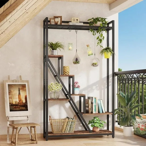 Multi-Tier Metal & Wood Plant Stand – Indoor & Outdoor Flower Pot Shelf Organizer