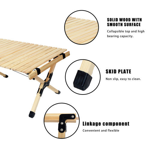 Portable Foldable Beech Wood Camping Table (Small, 24″ x 23.6″, X-Frame)