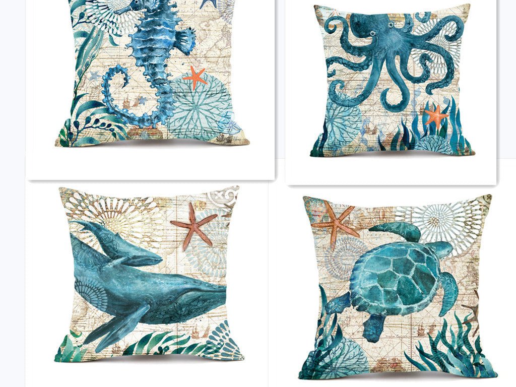 Sea Life Decorative Throw Pillows – Octopus, Turtle, Whale & Seahorse Design for Sofa & Home Decor