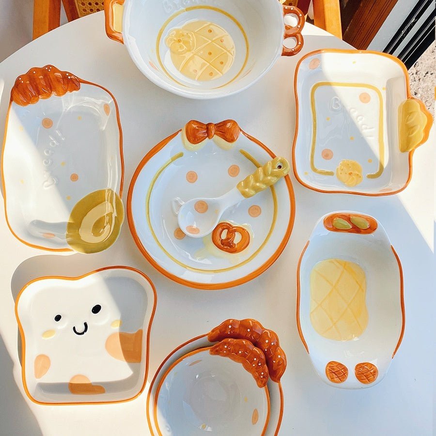 Cute Bread Ceramic Tableware Dish – Individual Bowl or Plate for Snacks & Desserts