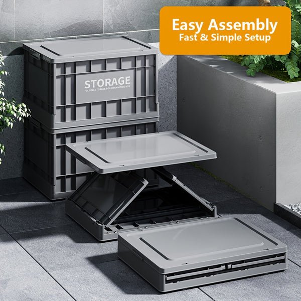 Industrial Style 44L Foldable Storage Box, Stackable Container, Dark Gray