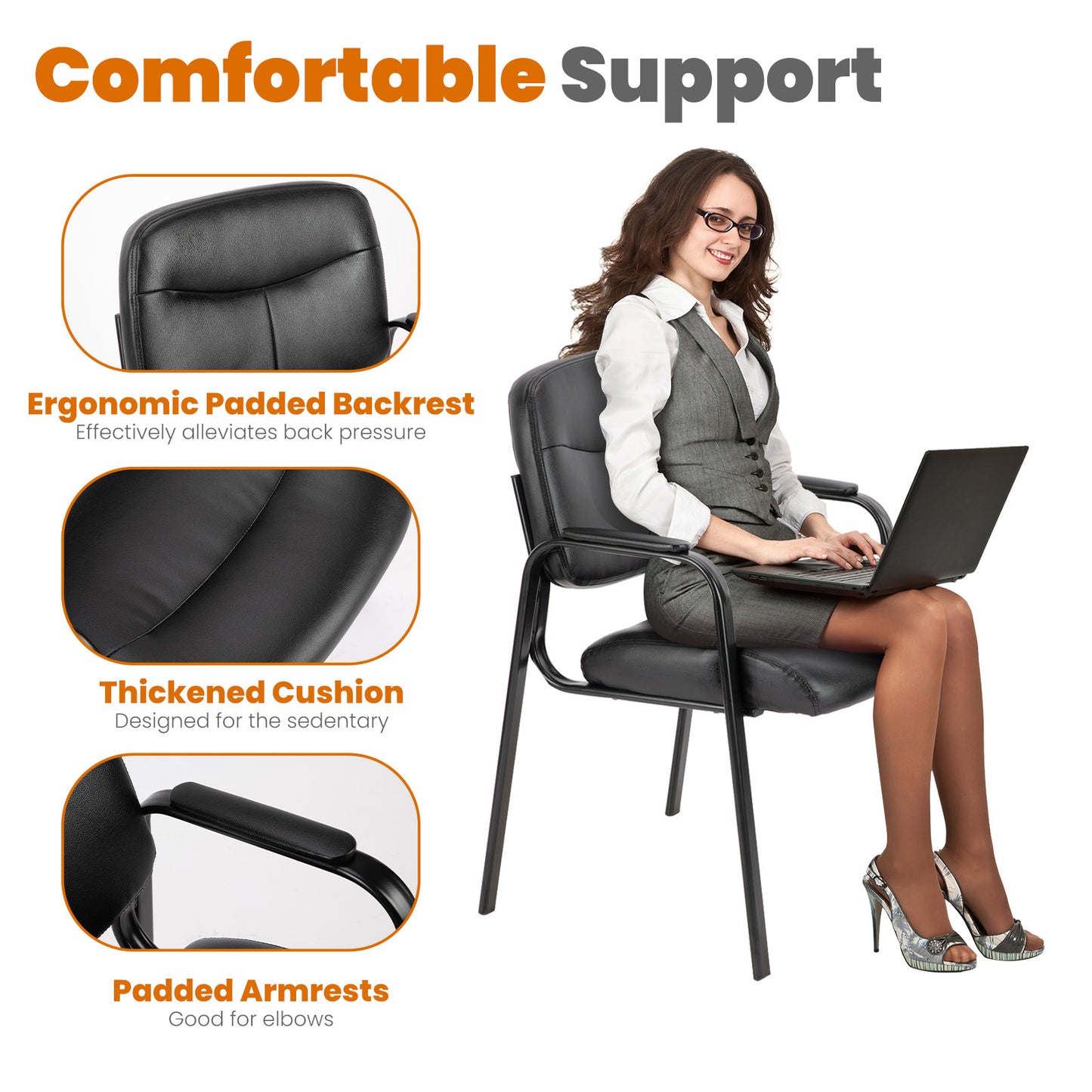 Leather Office Guest Chair with Padded Arms – Conference/Reception Seating (1-Pack / 2-Pack)