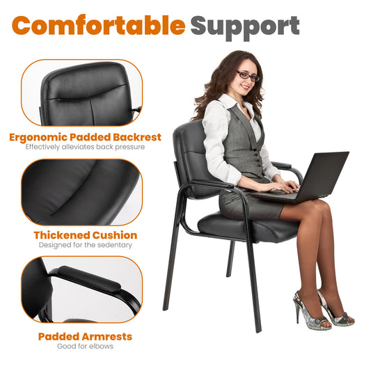 Leather Office Guest Chair with Padded Arms – Conference/Reception Seating (1-Pack / 2-Pack)