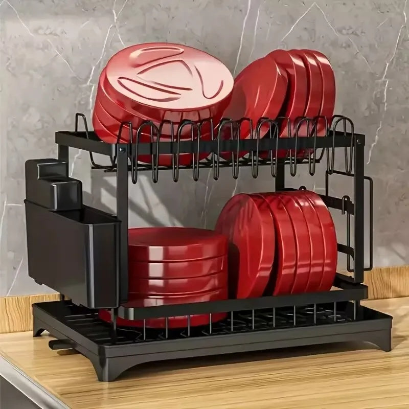 Kitchen Double Layer Dish Drying Rack – Drainage Organizer for Plates, Cups & Utensils