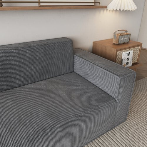 Sofa-in-a-Box 3-Seater Memory Foam Couch, Easy Transport Deep Seat Modern Sofa With Gray Corduroy Fabric For Living Room, Bedroom, Apartment Or Home Office