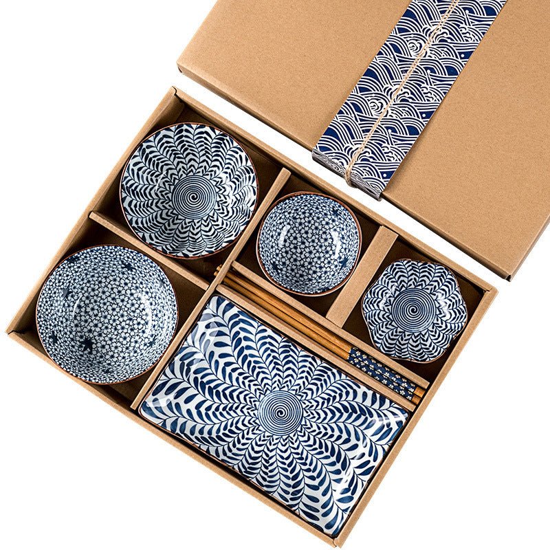 Elegant Blue & White Ceramic Rice Bowl Tableware Gift Set for Dining & Gifting