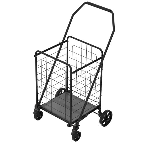 Foldable Shopping Cart with Wheels – Utility Grocery Trolley with Double Basket & 360° Swivel Wheels