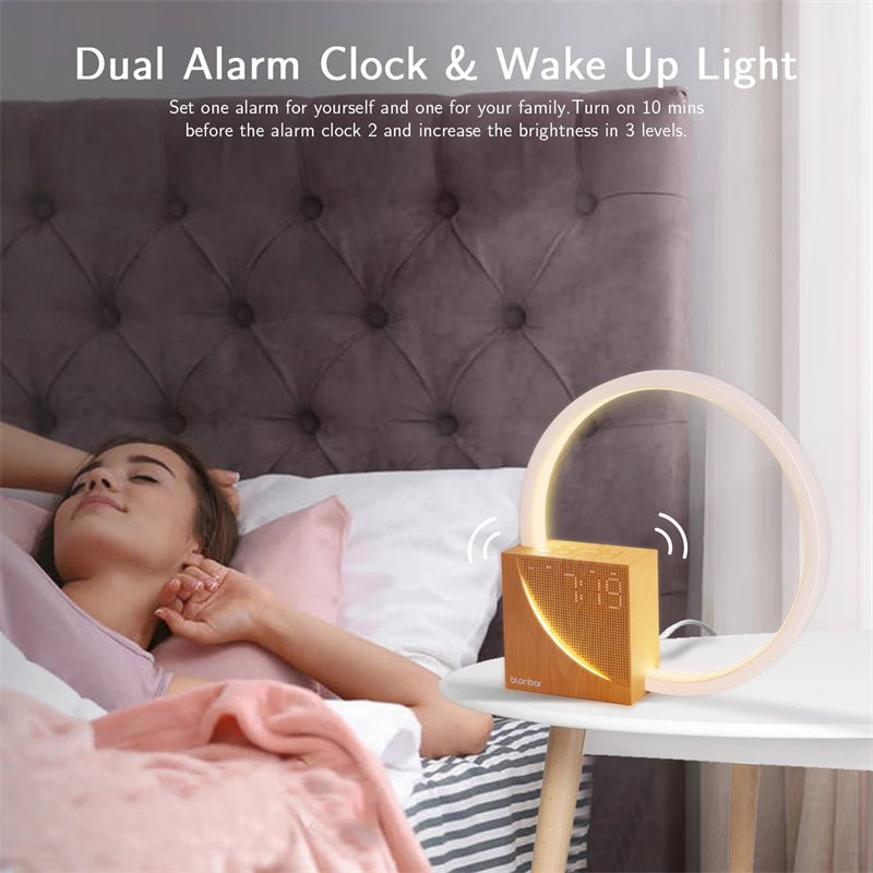 Multifunction Bedside Lamp with Alarm Clock, Natural Sounds, & 10W USB Charging