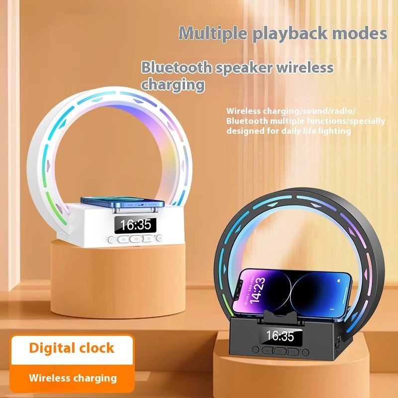 4-in-1 Wireless Charger & Bluetooth Speaker, LED Bedside Lamp with Alarm Clock