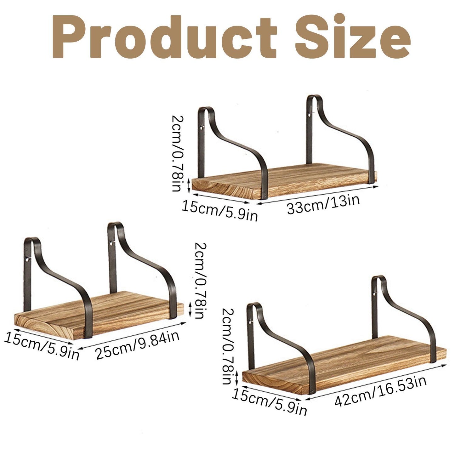 3-Piece Rustic Brown Floating Wall Shelves – Wooden Farmhouse Storage & Decor