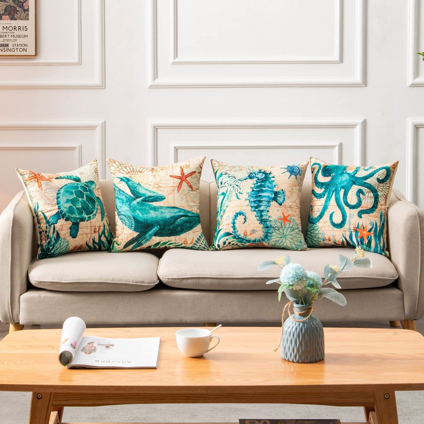 Sea Life Decorative Throw Pillows – Octopus, Turtle, Whale & Seahorse Design for Sofa & Home Decor