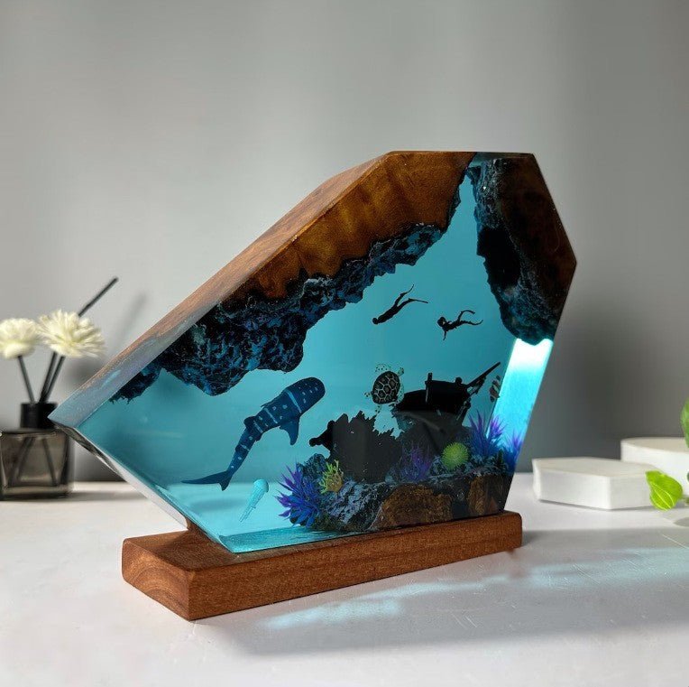 Submarine Resin Diving Decorative Creative Medium Night Lamp with Ocean Theme Design