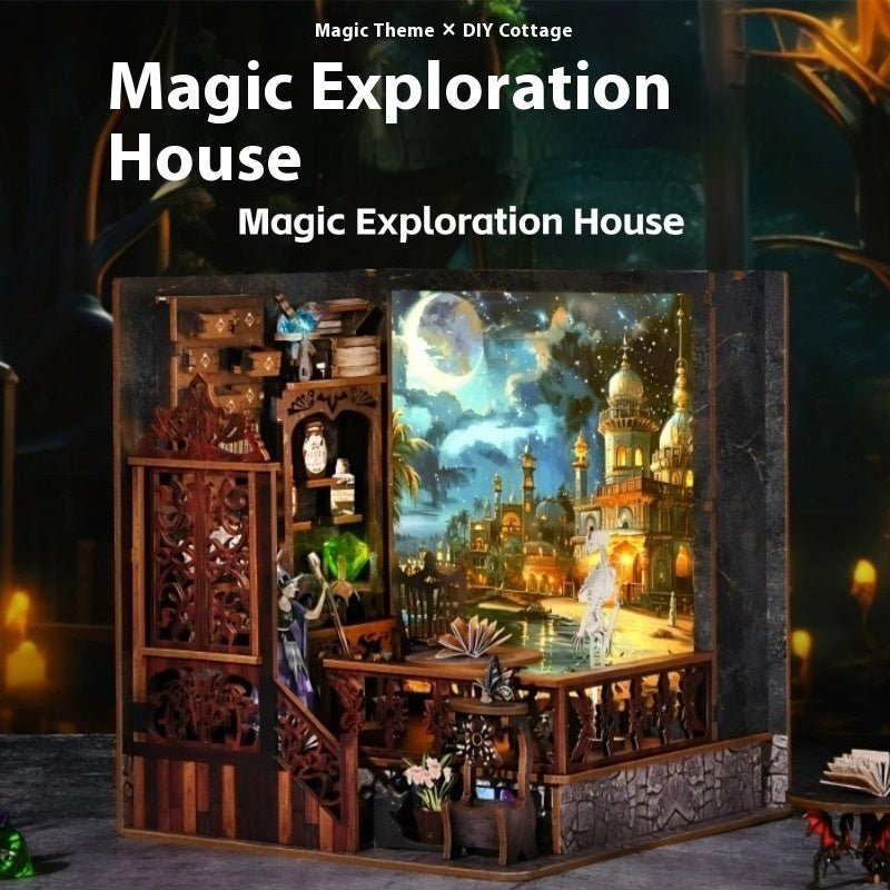 DIY Book Nook Kit, Hand-Assembled Wooden Miniature Cottage with Light