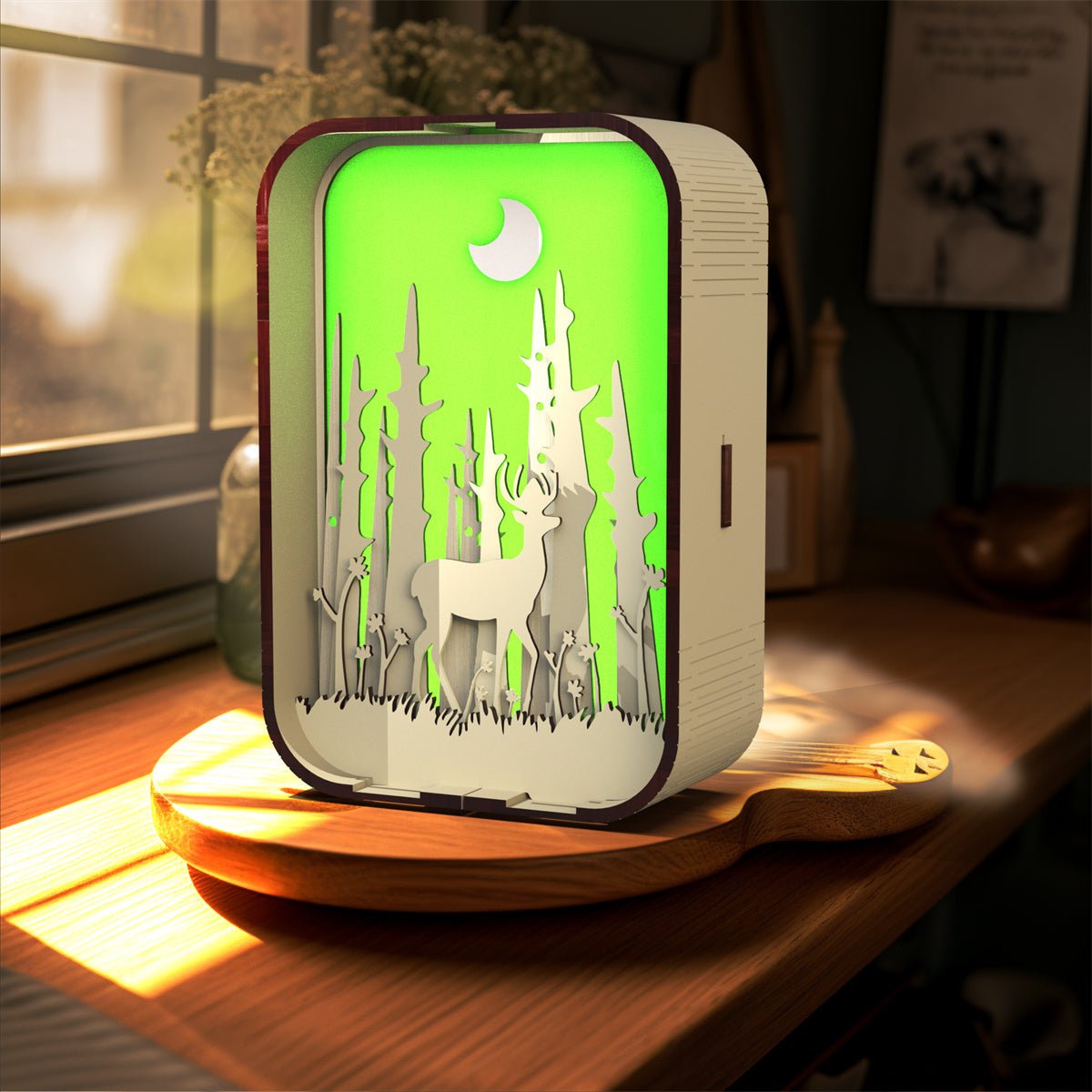 Minimalist Wood Carving LED Night Light, Dimmable Desktop Decoration Lamp