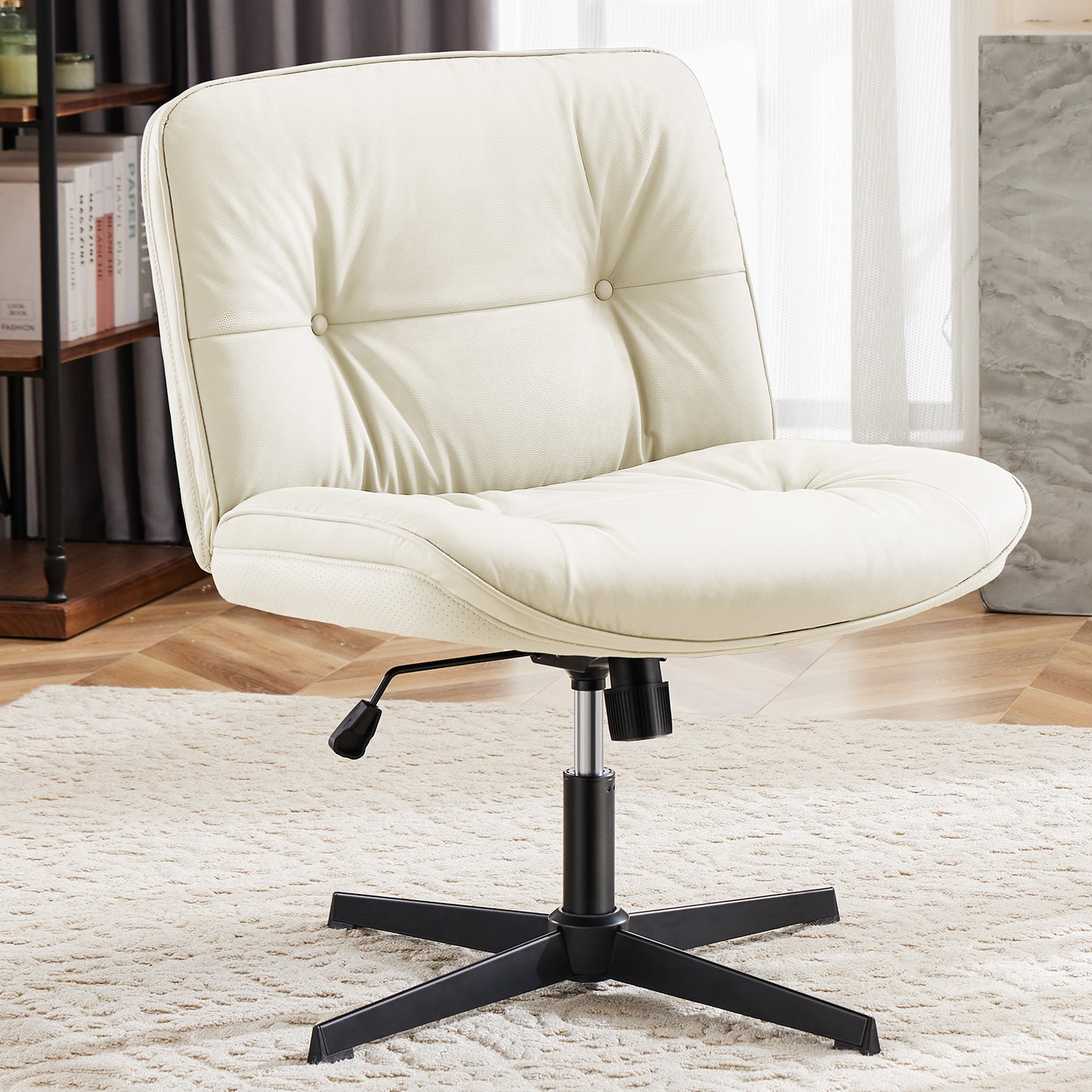 Criss Cross Legged Chair, Armless Office Desk Wide Seat No Wheels, Swivel Height Adjustable Comfy - DonoHome