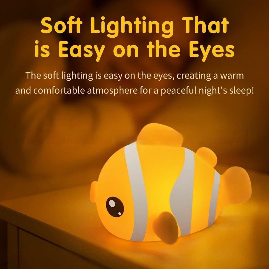 Adorable Clownfish Silicone Night Light, Rechargeable Bedside Lamp for Kids & Baby Nursery