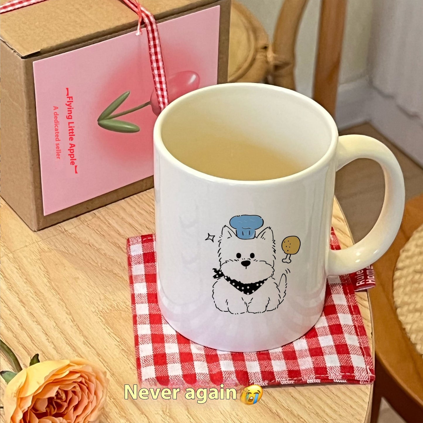 Cute West Highland Terrier Puppy Ceramic Mug with Wood Lid & Spoon