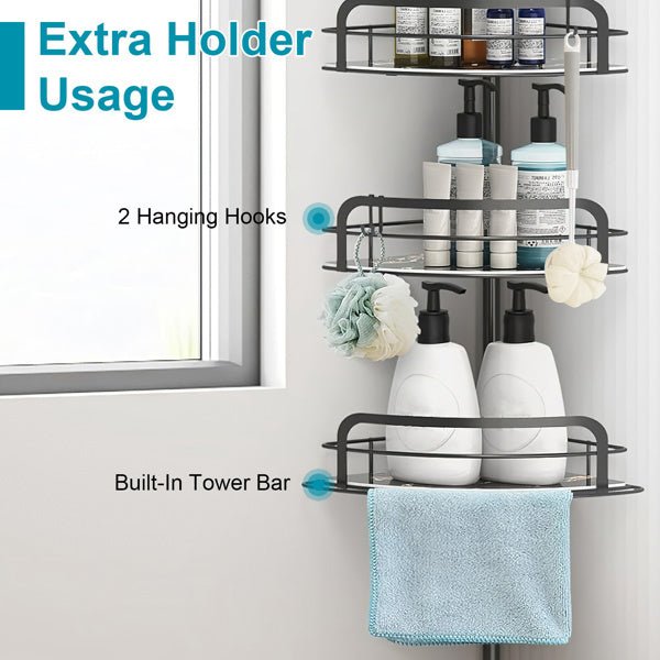 Corner Shower Caddy Tension Pole – 4-Tier Adjustable Rust-Free Bathroom Organizer Shelf