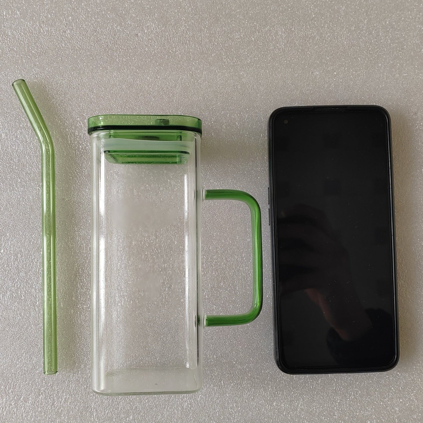 6 Pcs Square Glass Cup Set with Lids and Straws, High Borosilicate Glass