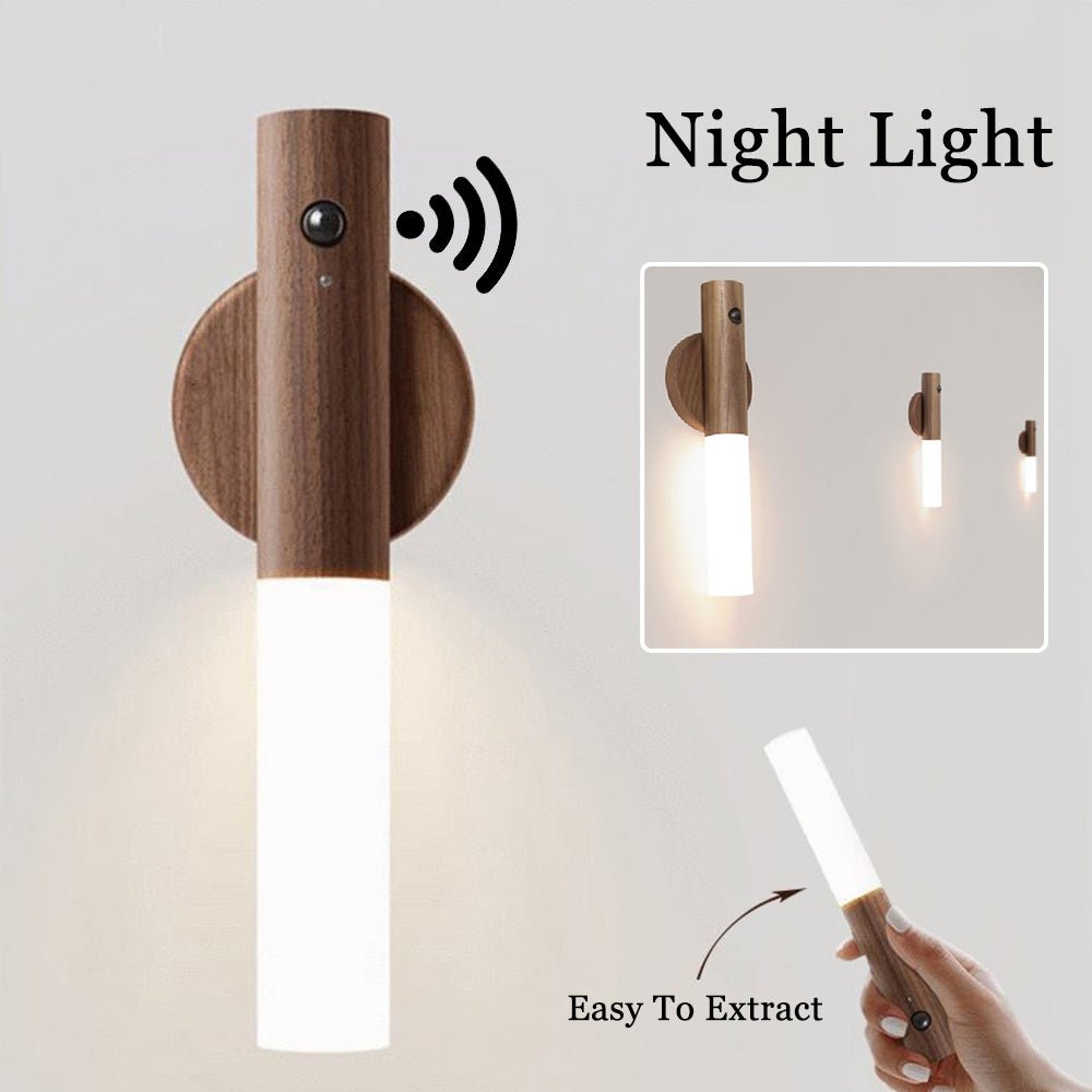 Magnetic Wood LED Night Light with PIR Motion Sensor, USB Charging