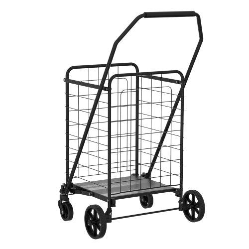 Foldable Shopping Cart with Wheels – Utility Grocery Trolley with Double Basket & 360° Swivel Wheels