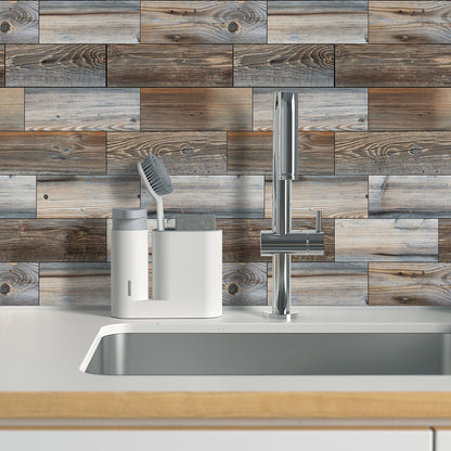Wood Grain Mosaic Peel & Stick Wall Tiles – Waterproof Oil-Resistant PVC Stickers for Kitchen & Bathroom