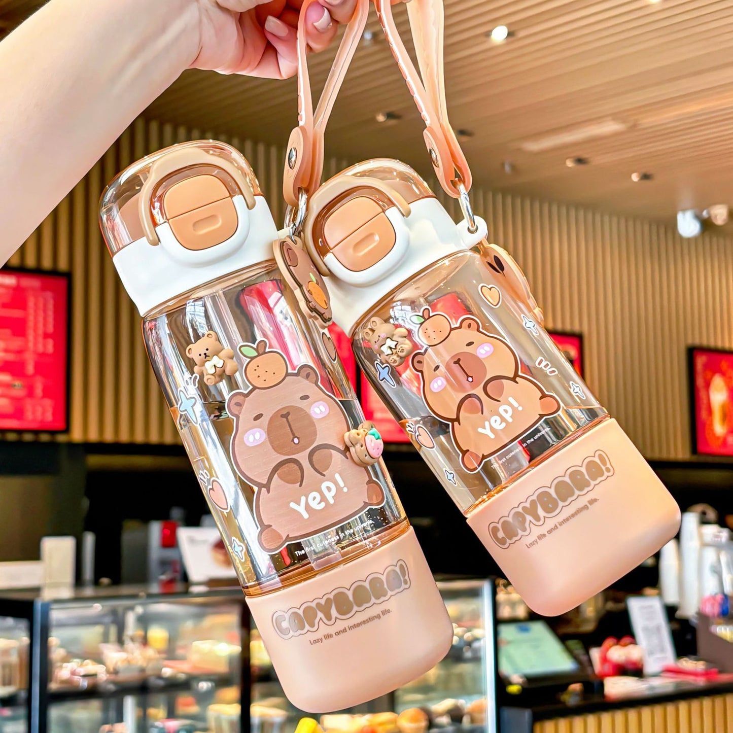 Cute Cartoon Capybara Kids Water Bottle with Straw (420ml/510ml)