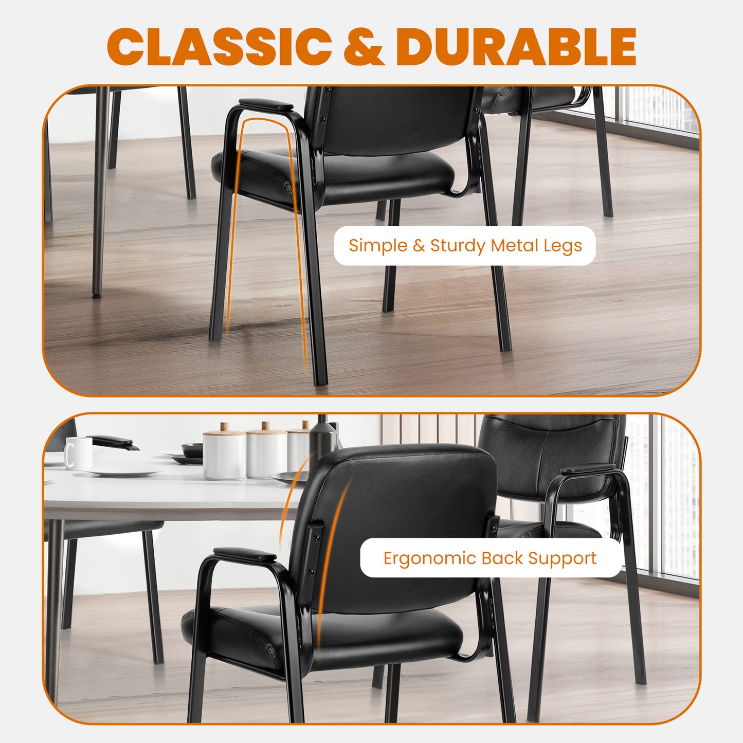 Leather Office Guest Chair with Padded Arms – Conference/Reception Seating (1-Pack / 2-Pack)