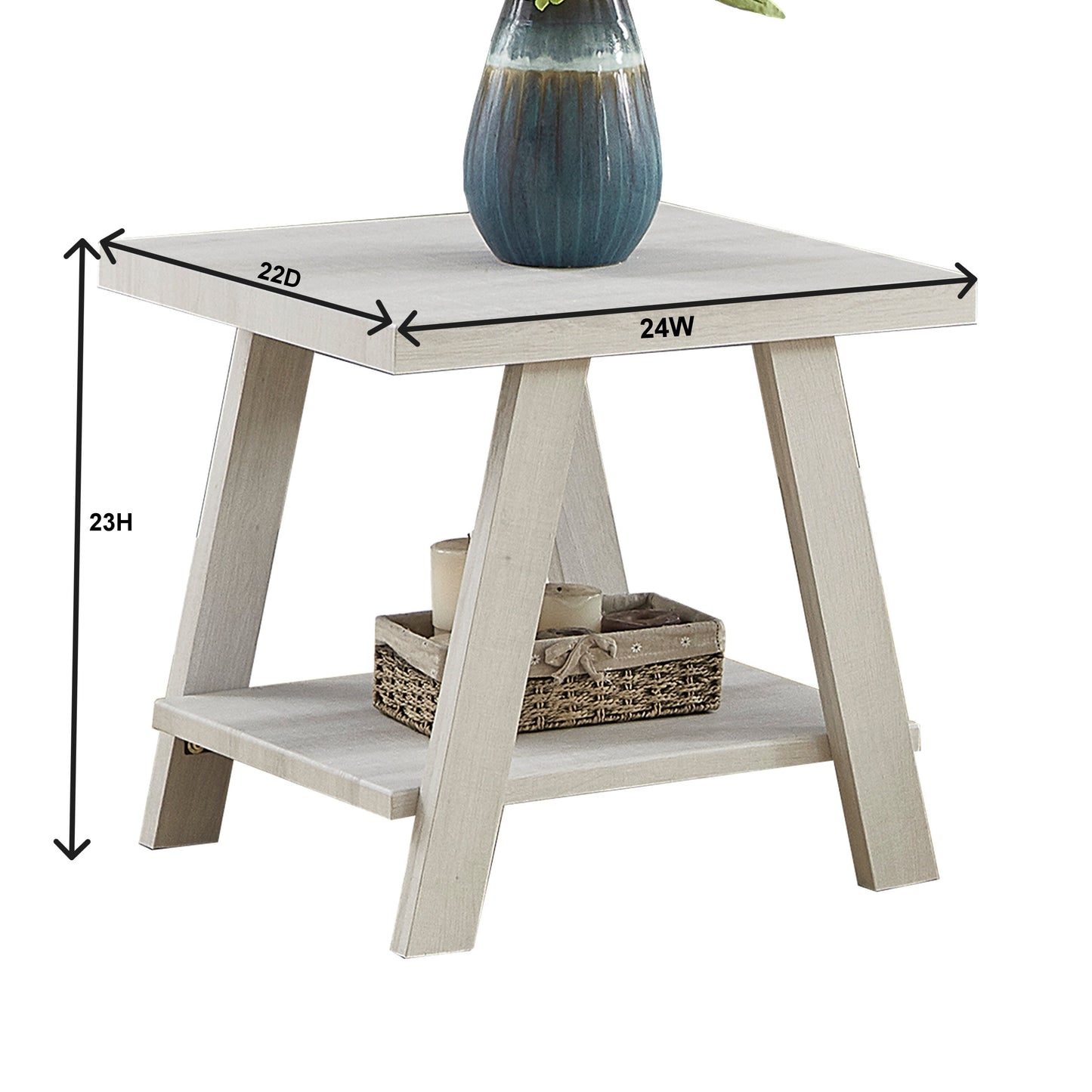 Contemporary Two-Tone Side Table with Lower Shelf (24″W × 22″D × 23″H, Athens Weathered Gray/Beige)