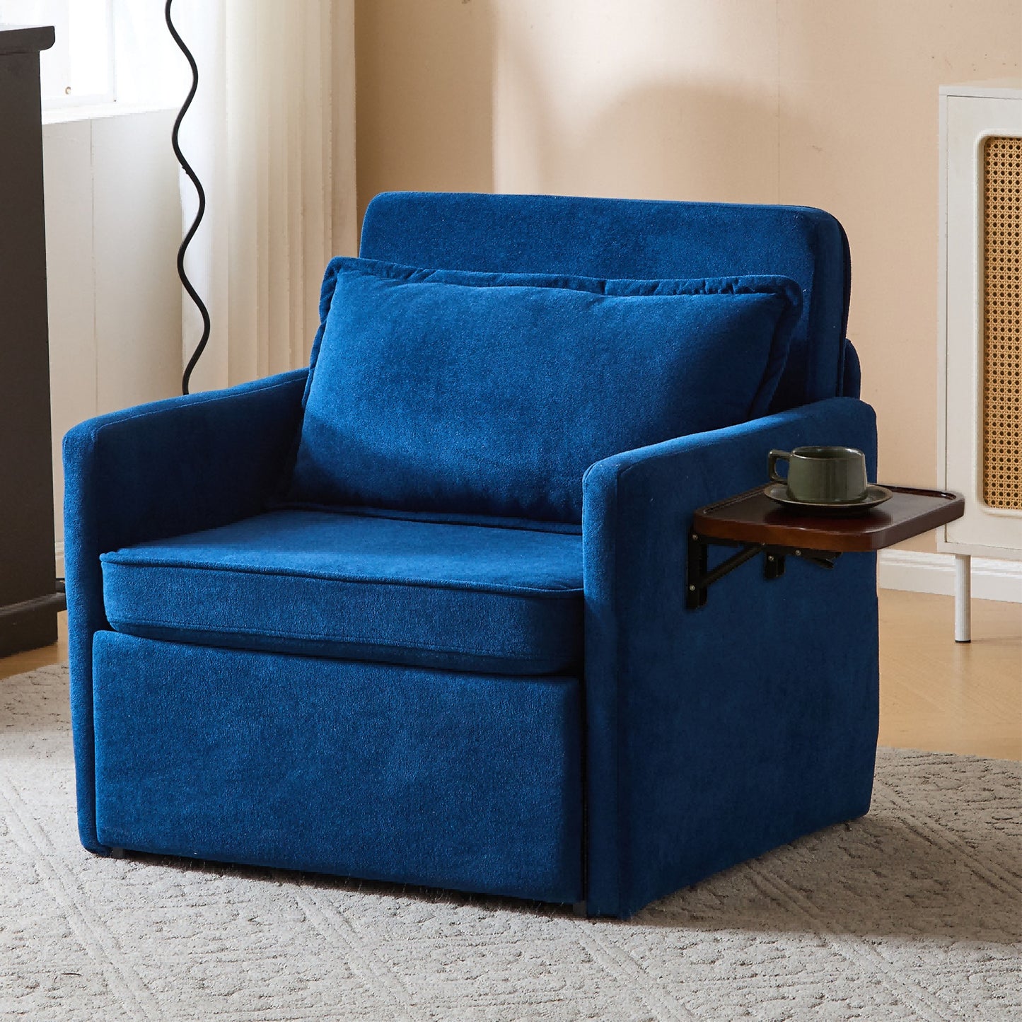 Convertible Sleeper Chair with Charging Ports & Folding Tray Table