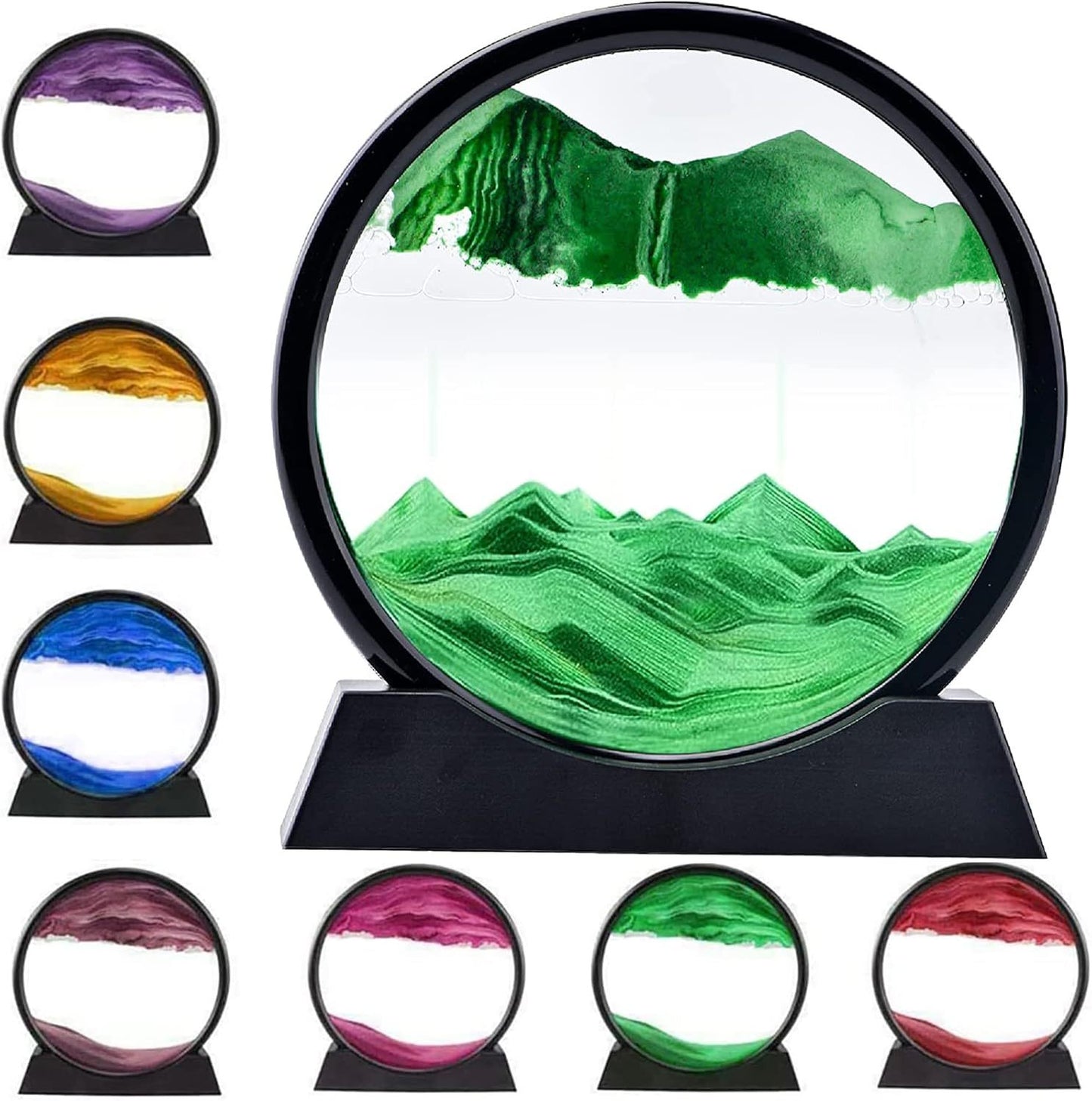 3D Moving Sand Art Picture Round Glass Sandscape Liquid Motion Flowing Sand Painting Desk Relaxing Decor - DonoHome